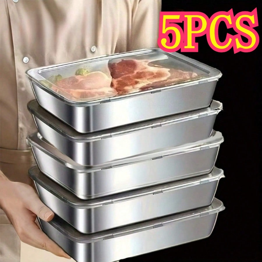 Food Storage Oven Safe - 5‑Pack Premium Leak‑Proof Stainless Steel Food