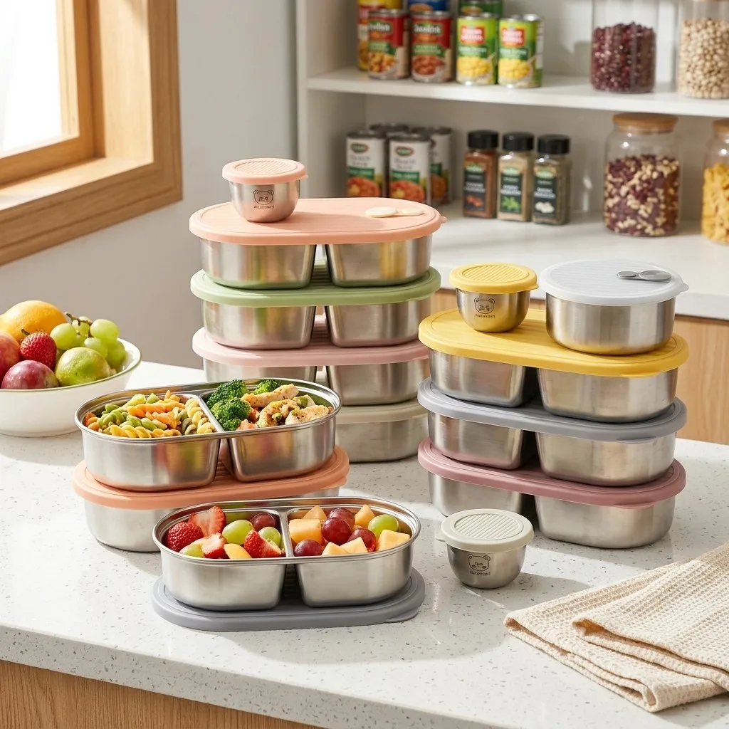 Microwavable 304 Stainless Ste - Food Storage With Dividers ulasan dan harga