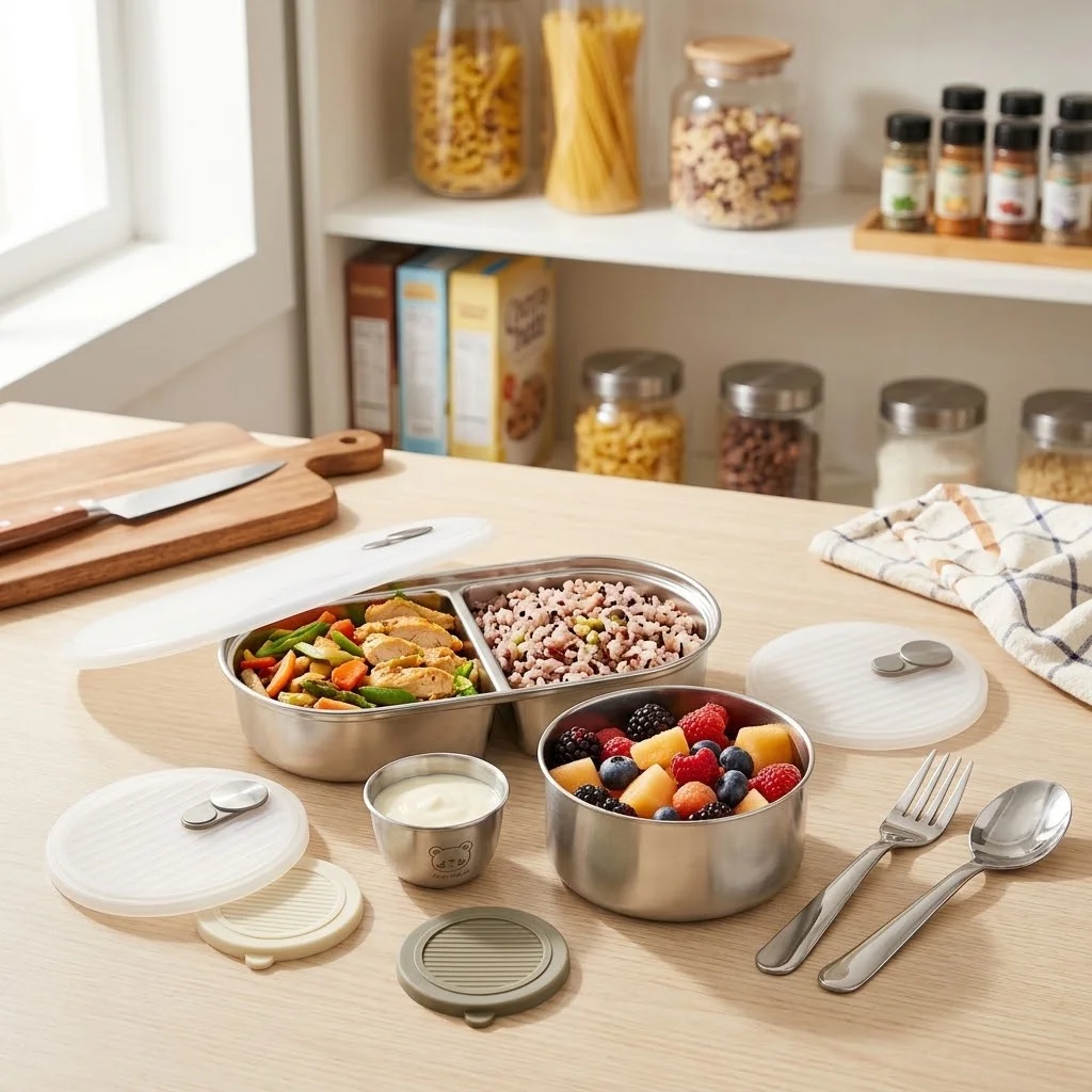 Microwavable 304 Stainless Ste - Food Storage With Dividers ulasan dan harga
