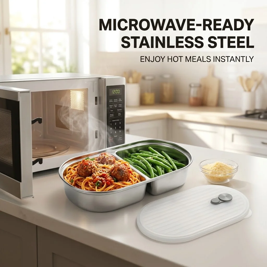 Microwavable 304 Stainless Ste - Food Storage With Dividers ulasan dan harga