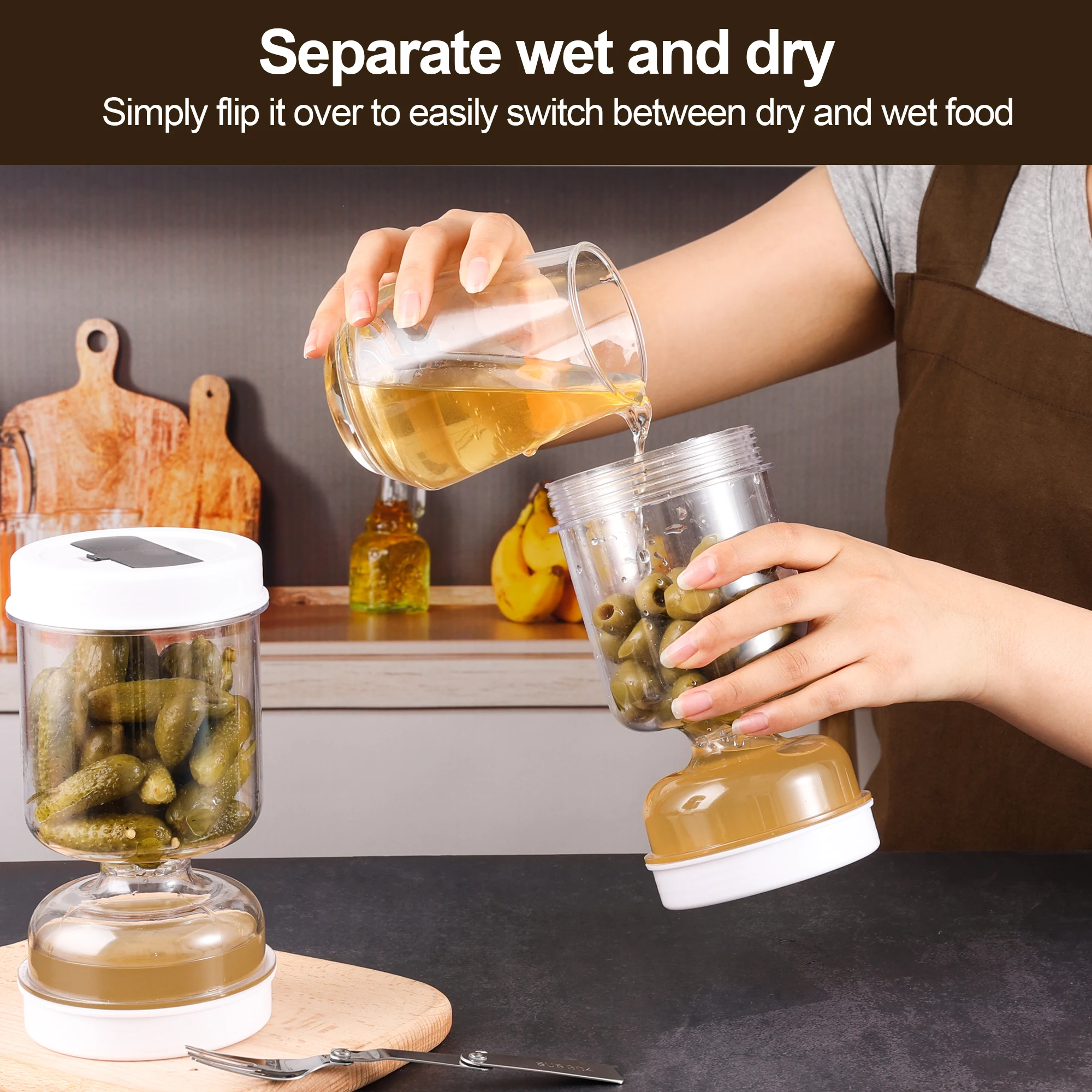 Pickles Jar With Forks Dry and - Food Storage With Dividers ulasan dan harga
