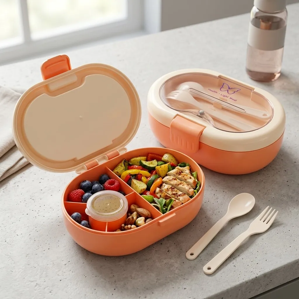 Plastic Bento Lunch Box with C - Food Storage With Dividers ulasan dan harga